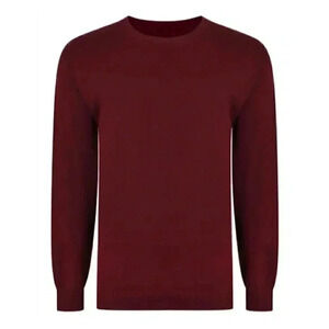 Bigdude Plain Crew Neck Knitted Jumper Burgundy Tall
